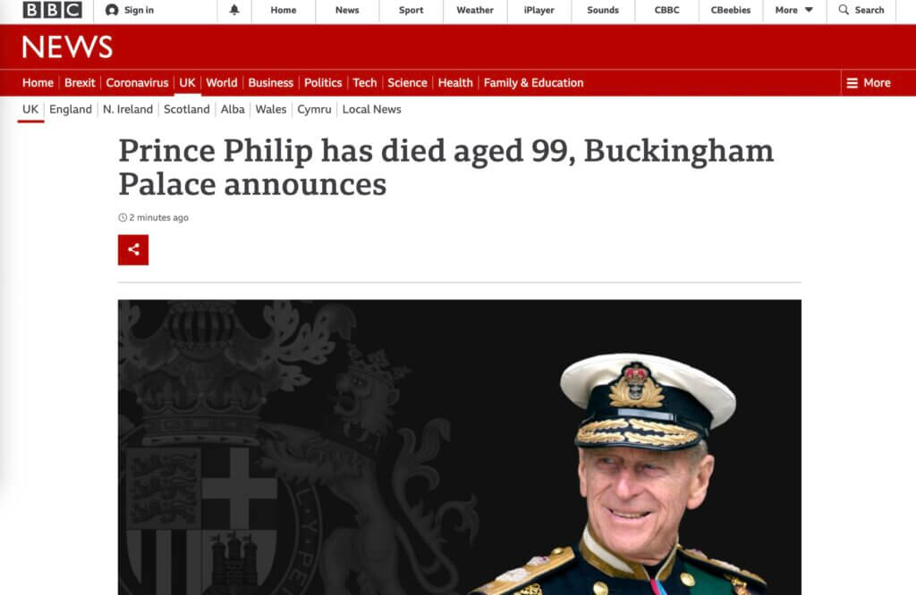 英国女王丈夫爱丁堡公爵去世