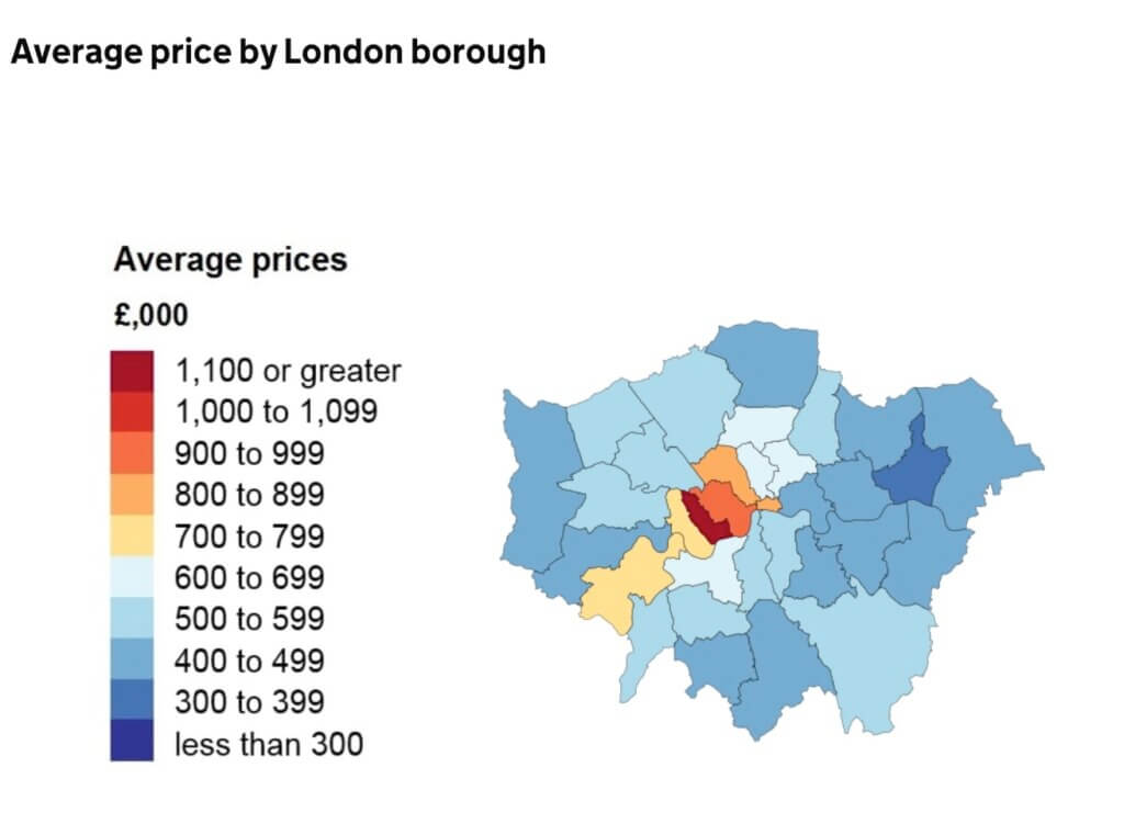 英国伦敦地区平均房价热力图