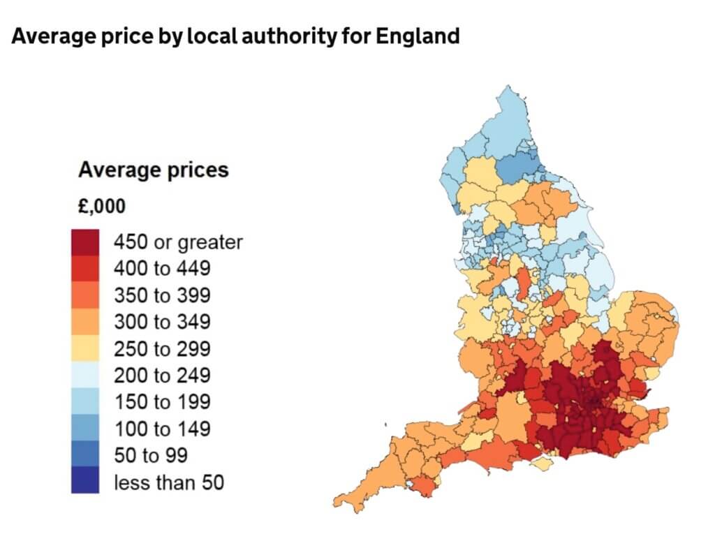 英国英格兰地区平均房价热力图
